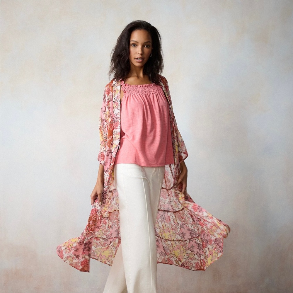 ✨LC Lauren Conrad tiered mixed print duster bohemian vibe one size fits most✨